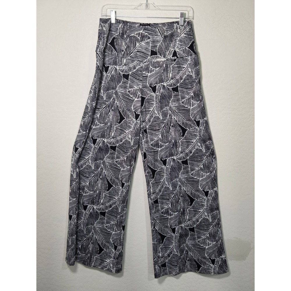 Arolina Womens Black White Tropical Leaf Print Wide Leg Palazzo Pants Medium